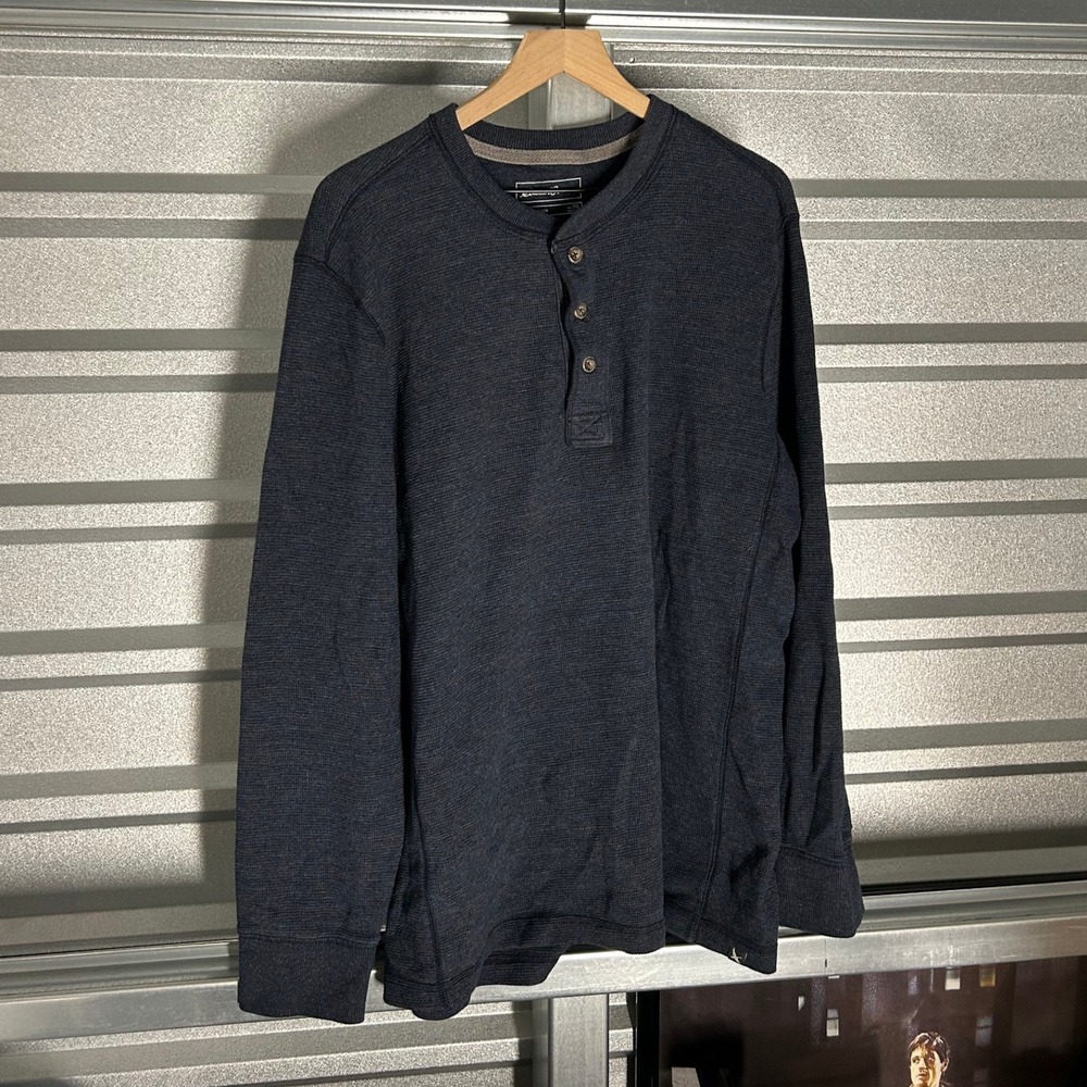 Eddie Bauer Waffle Knit Thermal Henley Shirt Mens XL Tall Navy Long Sleeve Tee